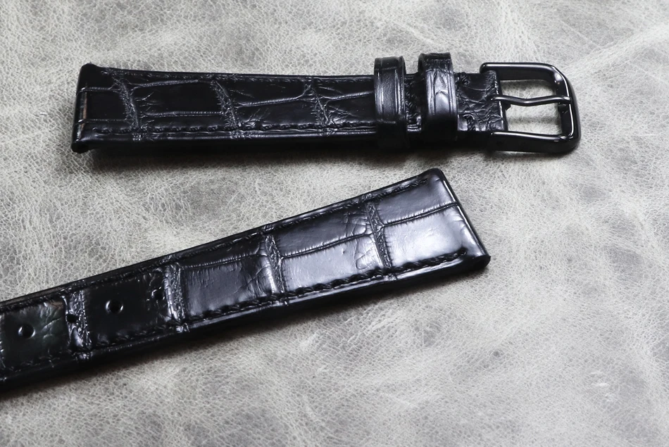 Thin Style 20mm*16mm Black Premium Strap Soft Crocodile Skin Leather Belt Genuine Leather Men's Comfortable Alligator Watchbands