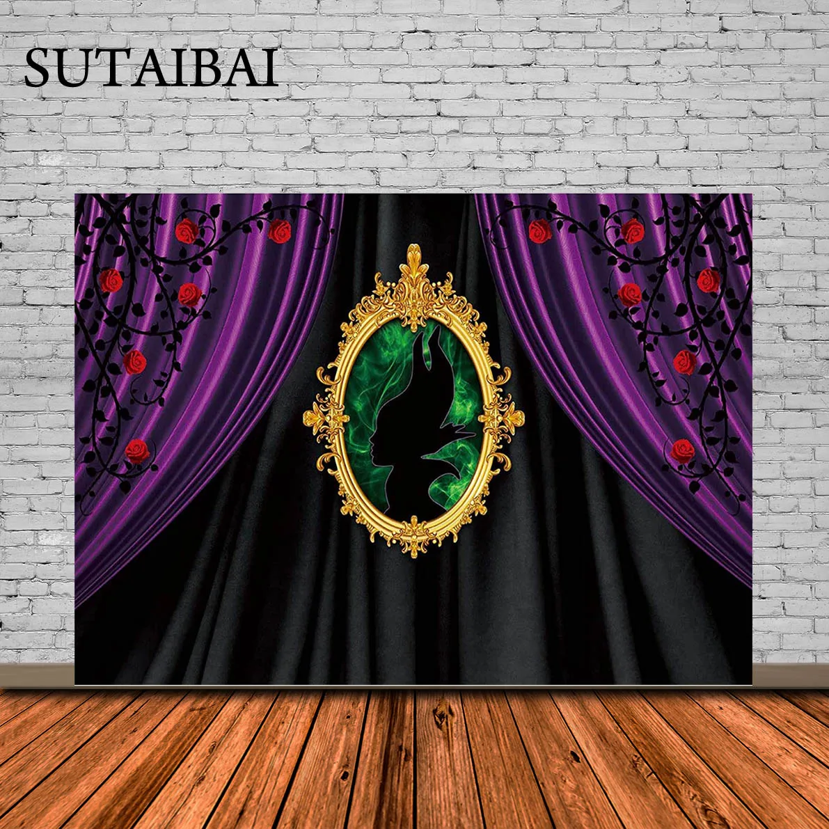 

Maleficent Theme Party Backdrop Thorns Roses Witch Purple Curtain Photography Background for Decoration Banner Supplies