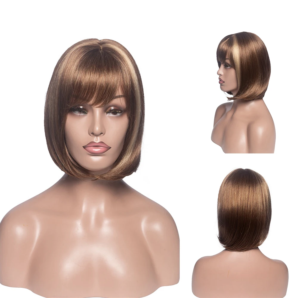 

Короткий прямой синтетический парик Omber коричневый Боб термостойкий волоконный парик с челкой для женщин ежедневное использование вечерин...