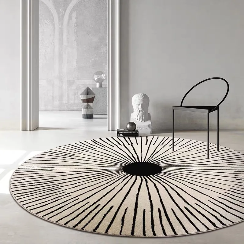 

Round Carpet Quiet Living Room Nordic Abstract Lines Bedroom Bedside Carpet Round Art Tea Table Mat Home Decor for Living Room