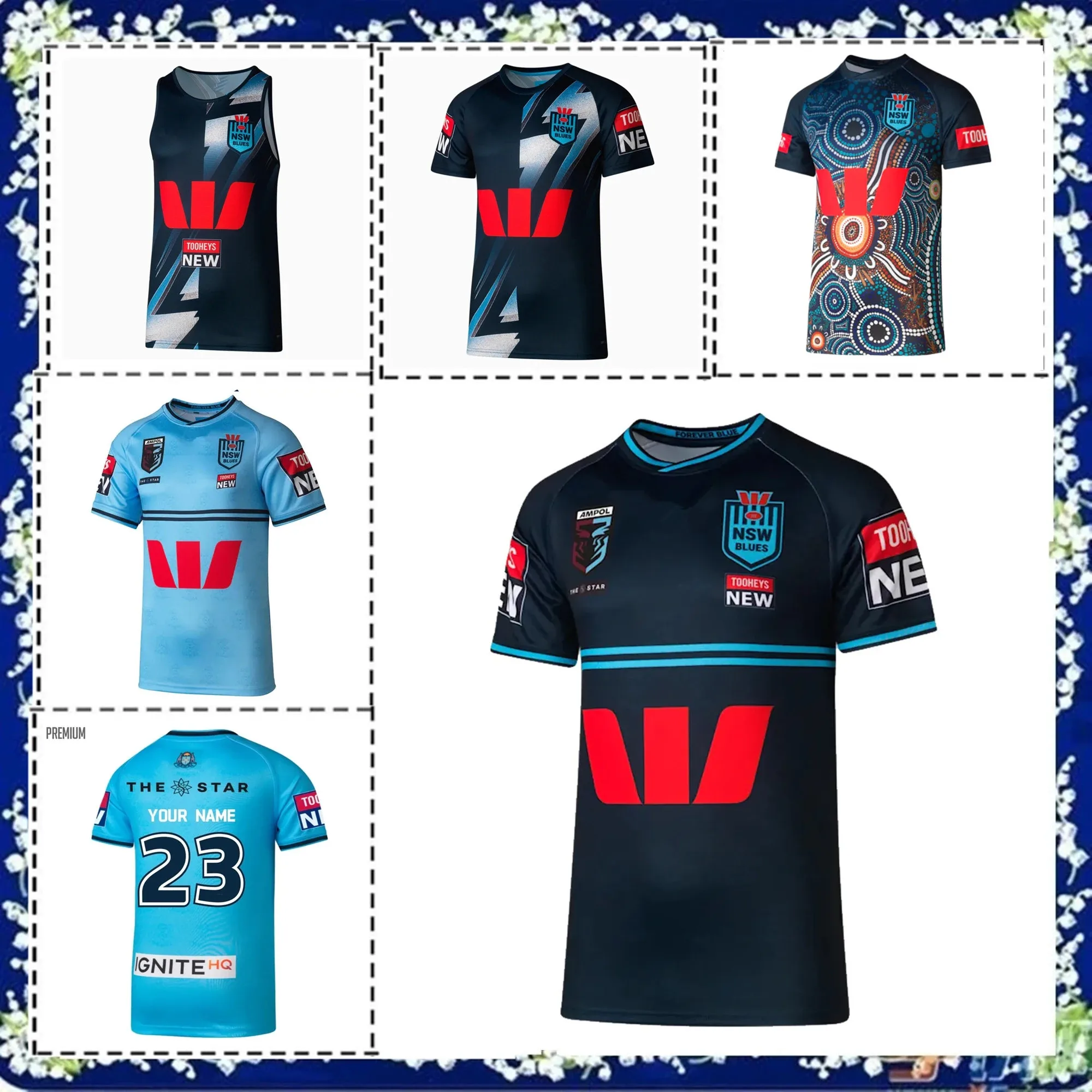 

2023 NSW Blues Indigenous Jersey 2023/24 NSW BLUES STATE OF ORIGIN CLASH JERSEY MENS COMMEMORATIVE JERSEY size S-----5XL