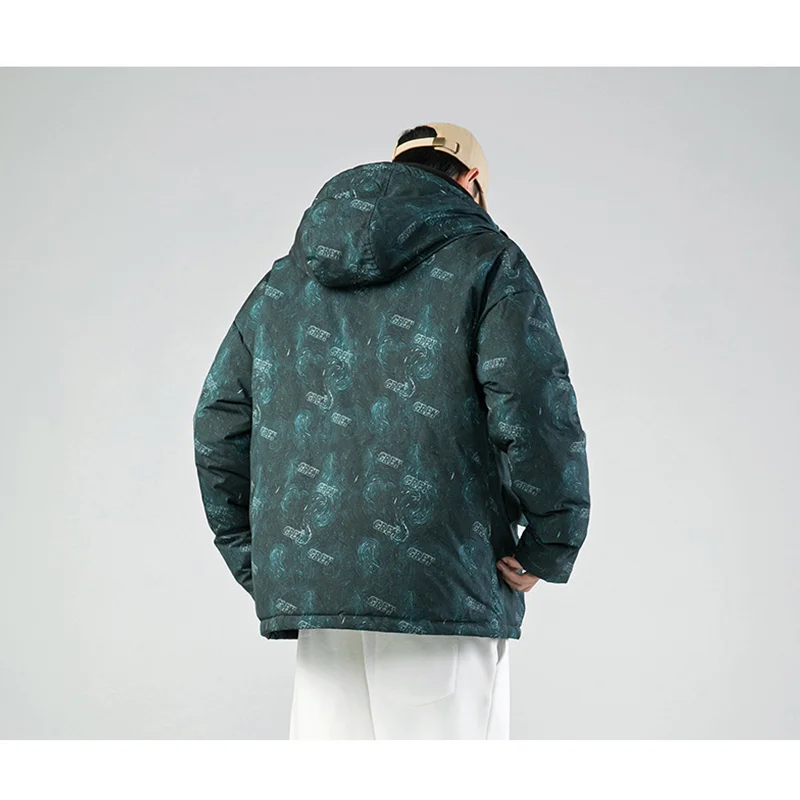 Streetwear Men 2022 New Green Hooded Keep Warm Down Jacket Fashion Comfortable Cotton Clothes Versatile Outerwear Winter Female