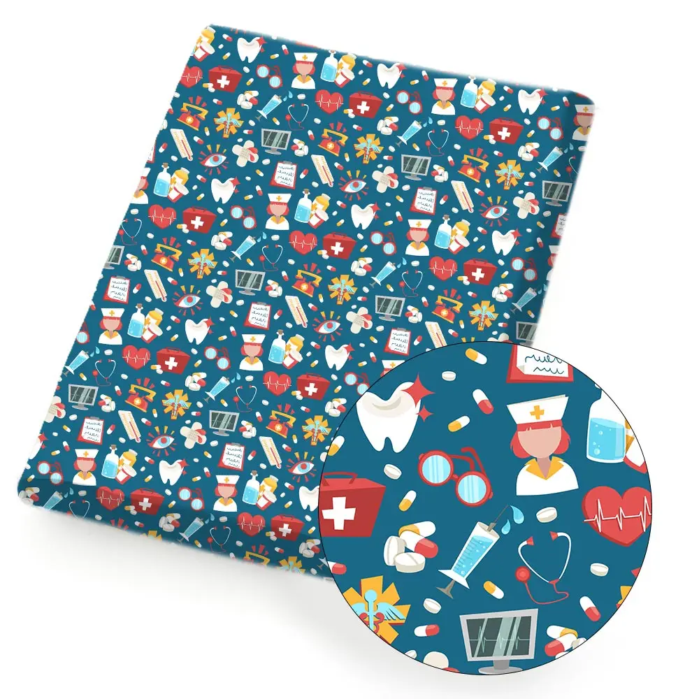 

Polyester Cotton Fabric Protection Theme Nurse Cap Printed Fabric DIY Sewing Cloth Home Textile Garment 45*145cm 80 g/ Pc IBOWS