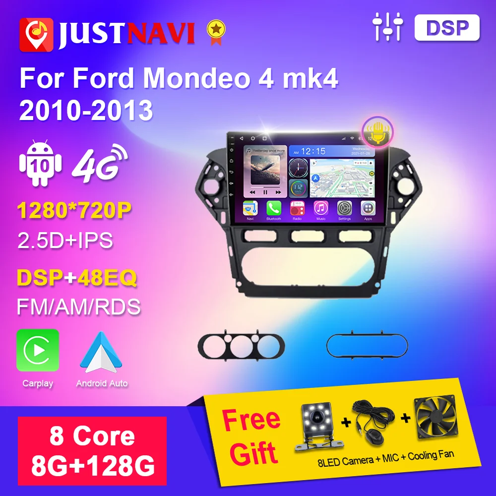 

JUSTNAVI Android 10 Auto Radio for Ford Mondeo 4 Mk4 2010-2013 2014 Car Radios Carplay Multimedia Player GPS 2din Autoradio DSP