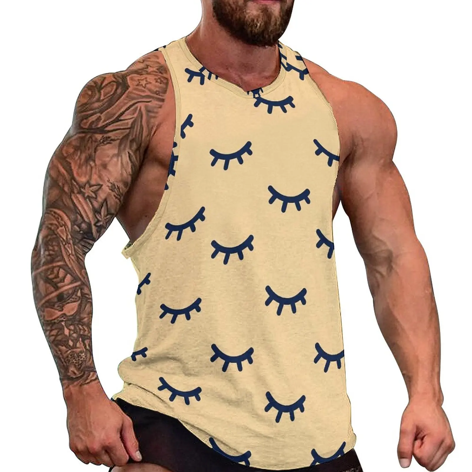

Artistic Eyelashes Tank Top Male Cute Closed Eyes Gym Oversized Tops Summer Vintage Graphic Sleeveless Vests