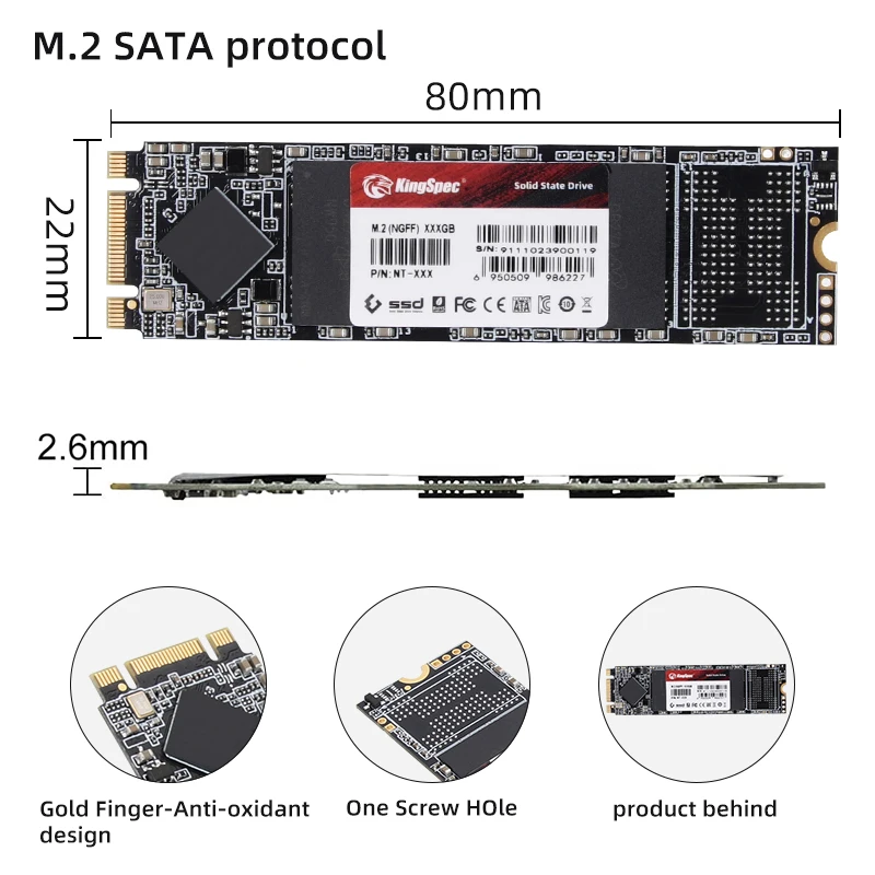 Ssd-накопитель KingSpec m2 sata 2280 1 ТБ 128 ГБ M2 NGFF SATA ssd M.2 1 ...