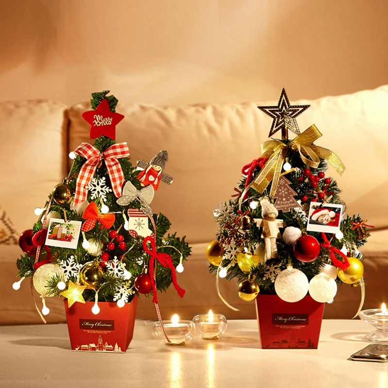 

Mini Christmas Tree Desktop with Lights 50cm Golden Red Christmas Tree Set