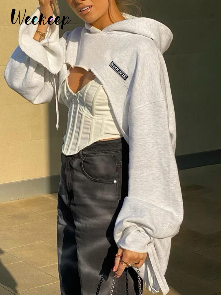 Женская свободная толстовка Weekeep повседневная укороченная Толстовка с длинным