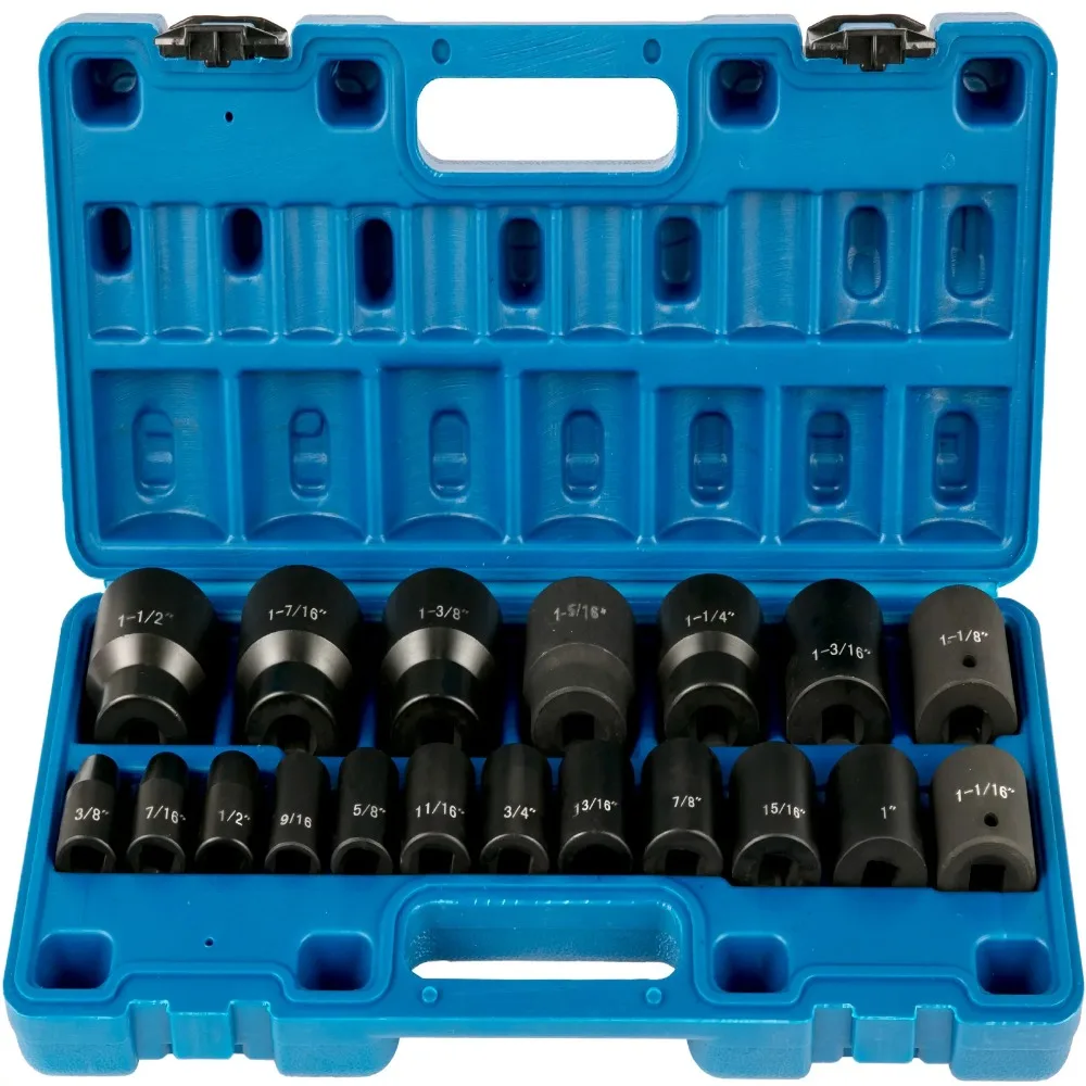 VEVOR 1/2" Impact Socket Set, 6-Point Hex Sockets, 19 Pieces