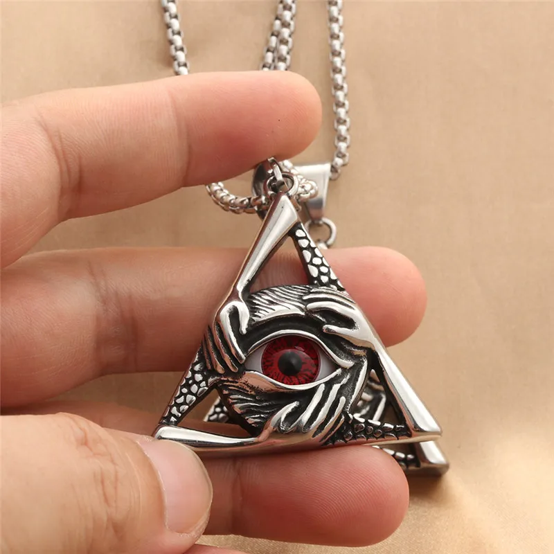 

Eye of Providence Stainless Steel Triangle Pendant Necklace Men's Illuminati Third Eye Jewelry