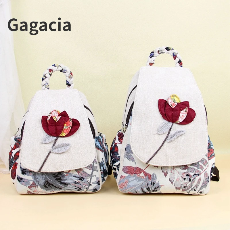 

GAGACIA Новый Повседневный холщовый рюкзак, Женский школьный рюкзак ручной работы с цветочным принтом, рюкзаки на молнии для девушек, вместительные дорожные школьные сумки