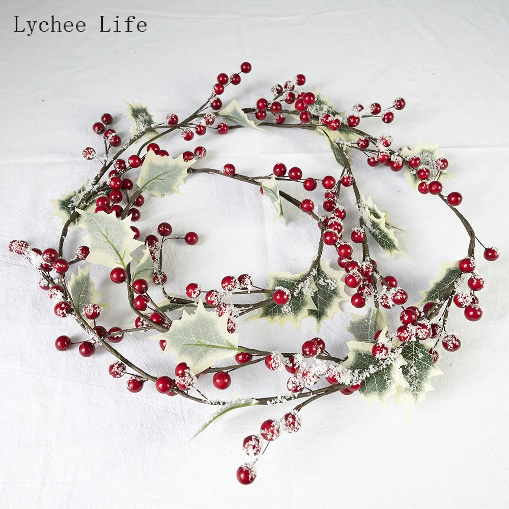 

NEW 1PC Simulated Christmas Berry Rattan Ornament Artificial Red Beans with Frost Vine Imitation Plants for Xmas Party Decor