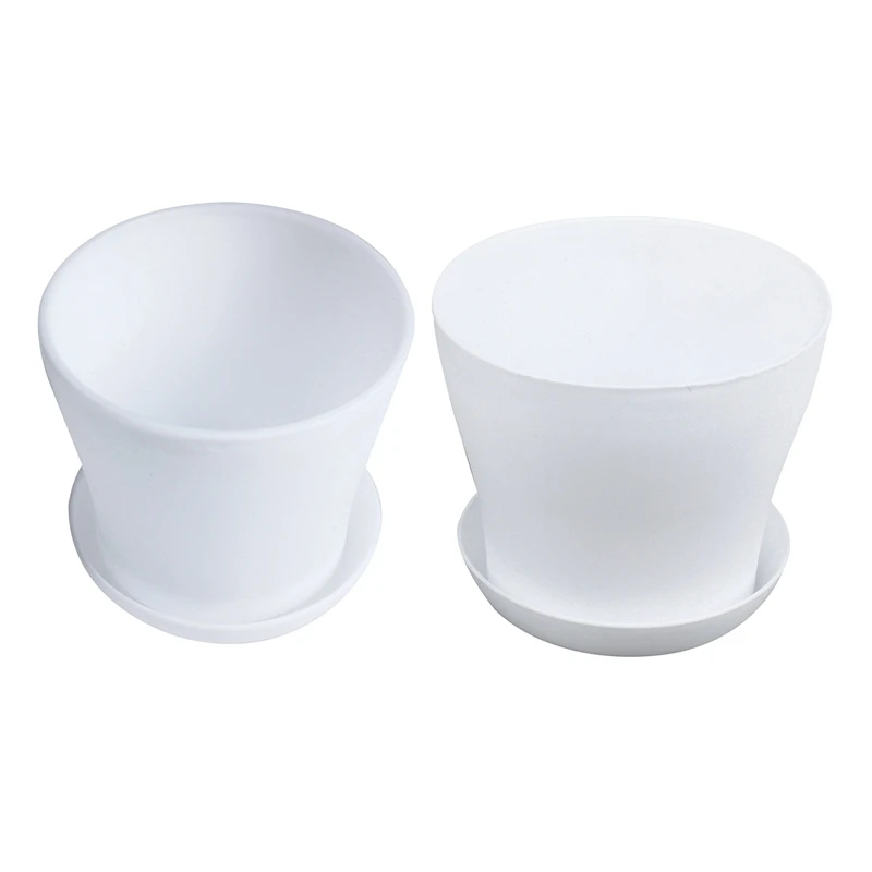 

HOT-2Pcs Plastic Plant Flower Pot Planter With Saucer Tray Round Gloss Home Garden Decor, White Upper Caliber - 10Cm / 3.94 Inch