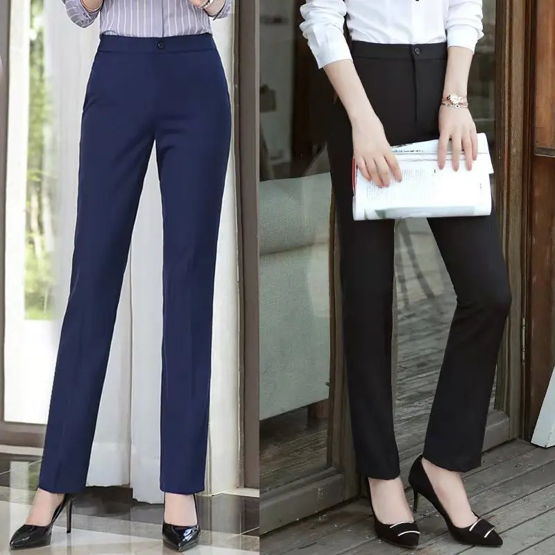 

Женские брюки, весна-лето 2023, прямые брюки, повседневные женские Стрейчевые брюки, черные модные офисные женские брюки для работы E16