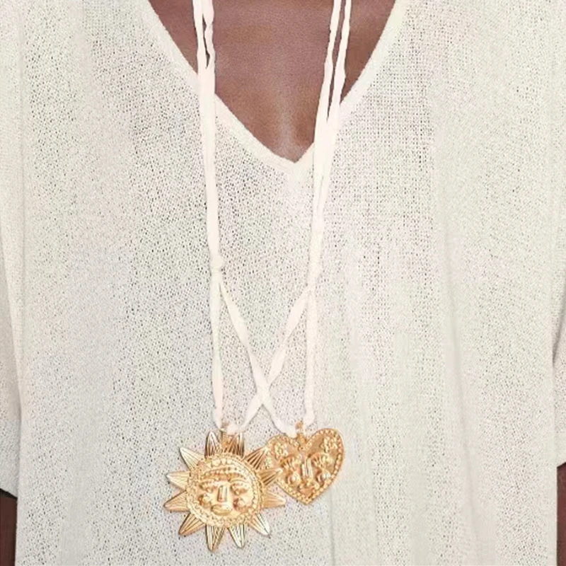 Новое двухслойное ожерелье Солнце Любовь Подвеска в форме сердца Ожерелья для