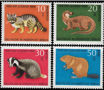 

4 шт./компл. новая марка почты Германии 1968, марки Cat, Mouse, Lynx, Weasel MNH
