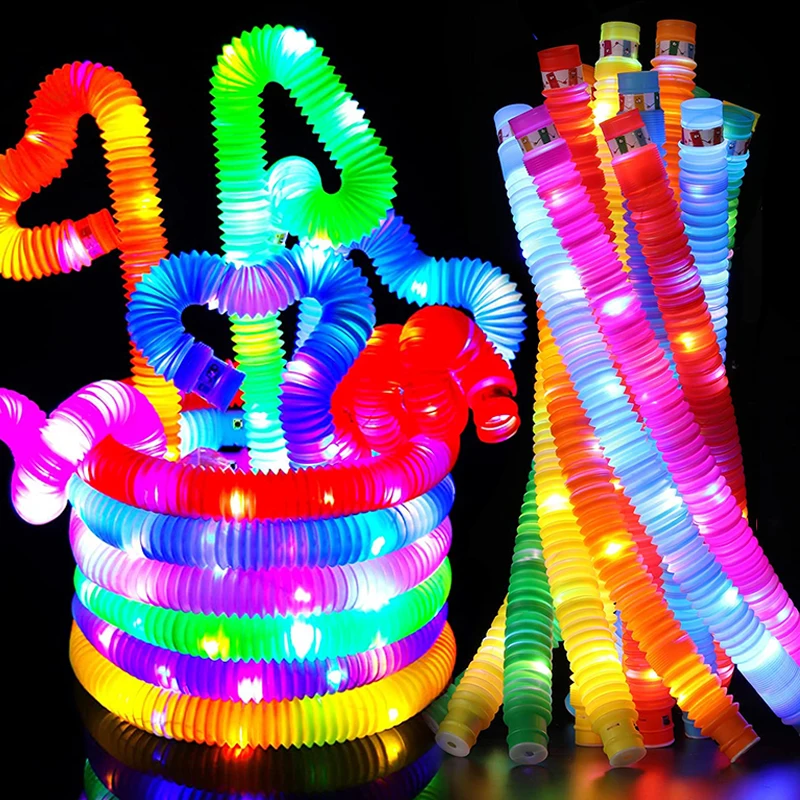 

DIY Luminous Pop Retractable Tubes Led Fluorescent Color Child Stress Relieve Squeeze Toy Kids Sensory Toys Plastic Tube Adults