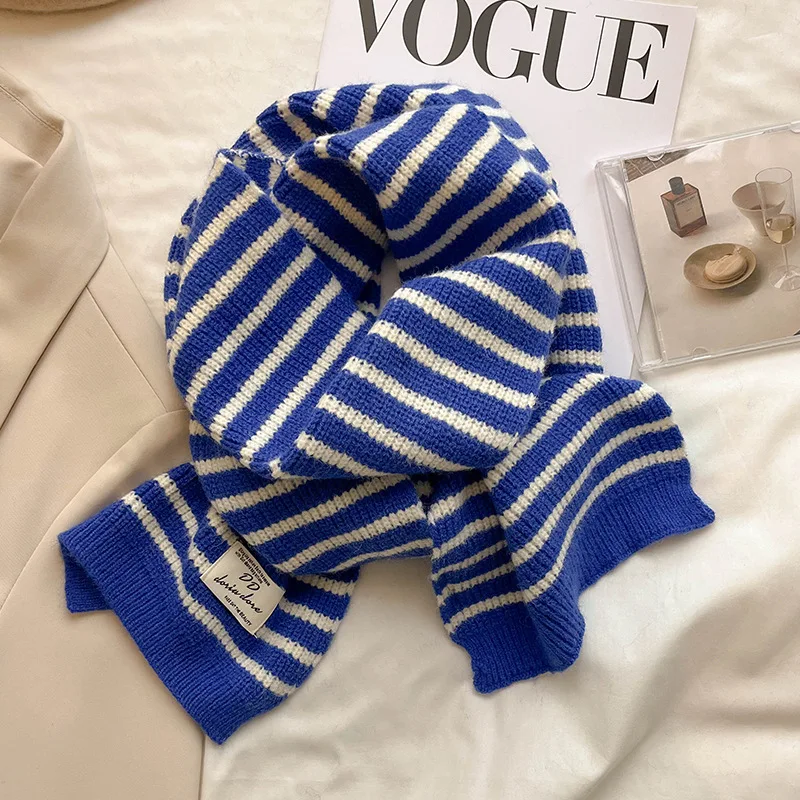 

Зима 2022, женский модный простой вязаный шейный платок в полоску, шарф, тонкие шарфы, шаль, палантины