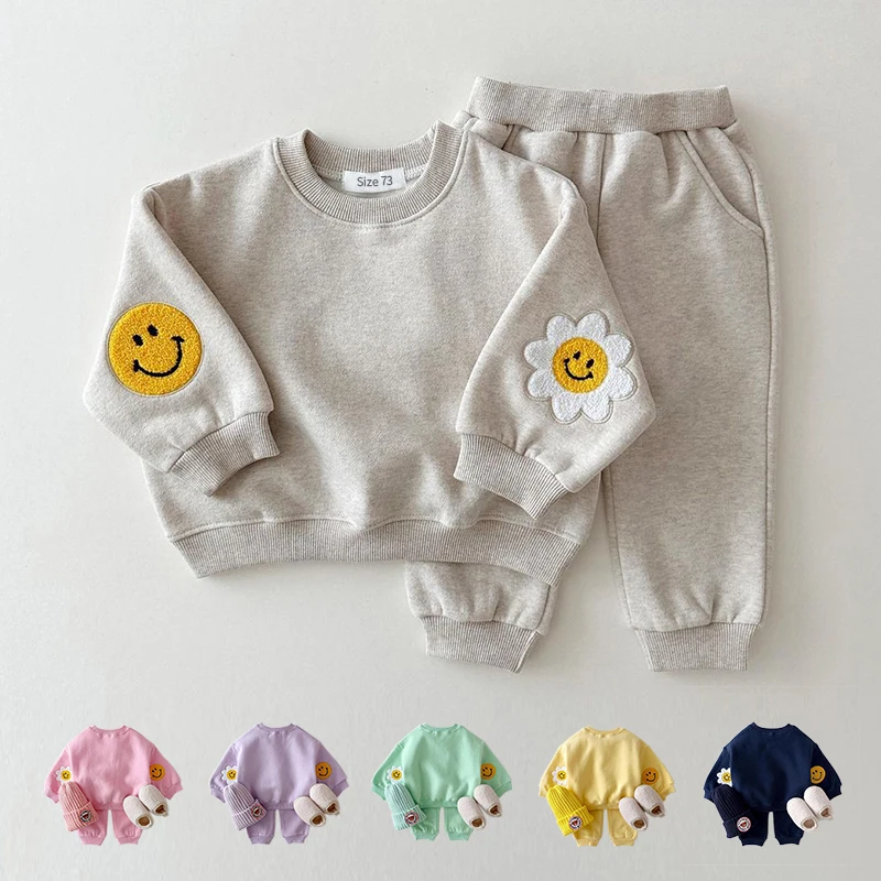 

Winter Warm 2-Piece Set Baby Girl Boy Clothes Set Embroidery Thicken Fleece Sweatshirt + Pant Baby Boy Tracksuit Toddler Girl