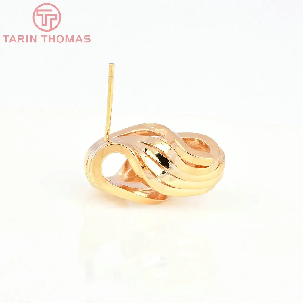 (7741) 4 шт. 10x20 5 мм 24-каратное золото латунные витые серьги-гвоздики с симметрией