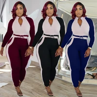 hm6343 womens casual two piece autumn sexy streetwear fashion long sleeve print contrast pants suit women
