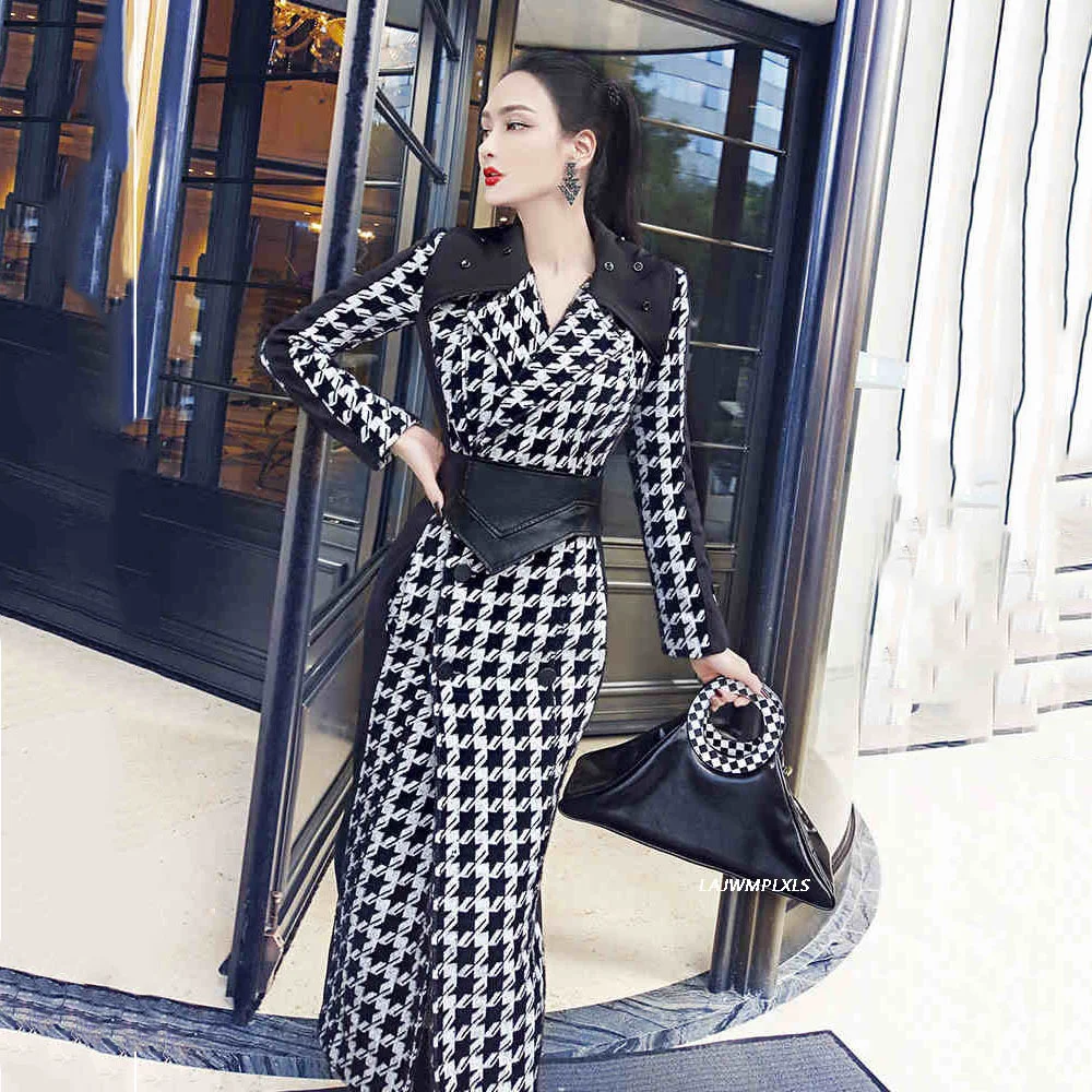 

Plaid Winter Women Autumn Casual Houndstooth Jacket Woolen Blends Long Sleeves Loose Coat Outerwear Fashion d Cloak