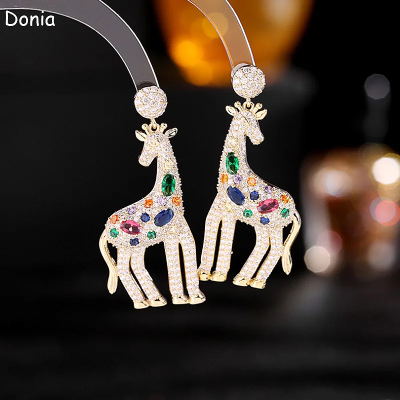 

Donia Jewelry European and American fashion giraffe earrings wild cute micro-inlaid AAA zircon animal earrings