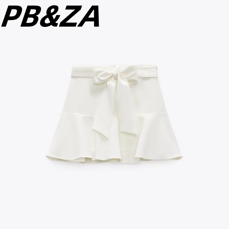 PB&ZA 2023 New Women's Clothing Temperament All-match Solid Color High Waist Thin Bowknot Short Skirt 2298028