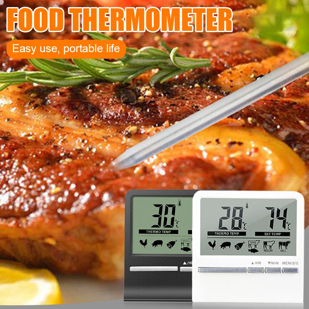 

Digital Kitchen Barbecue Food Thermometer Probe Meter Outdoor Grill Oven Meat Cooking Baking Alarm Timer Measuring Tools