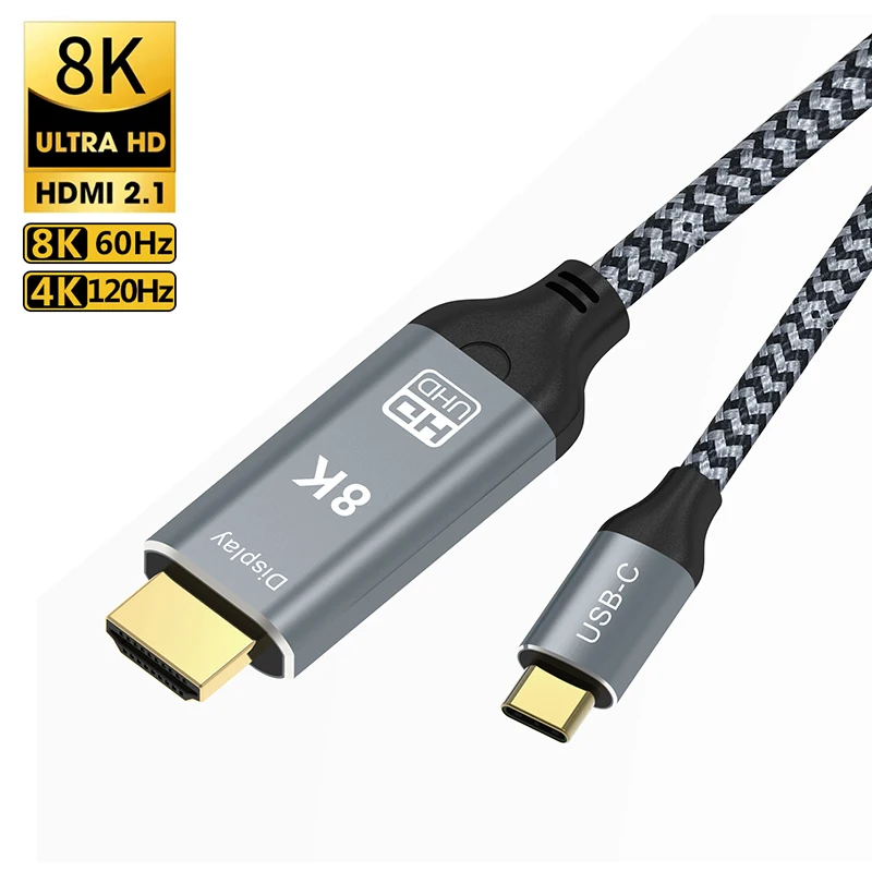 

8K 60Hz USB C To HDMI 2.1 Cable 4K 120Hz Type C HDMI Cables HDMI-Compatible Thunderbolt 3 4 Converter Adapter For Laptop Macbook