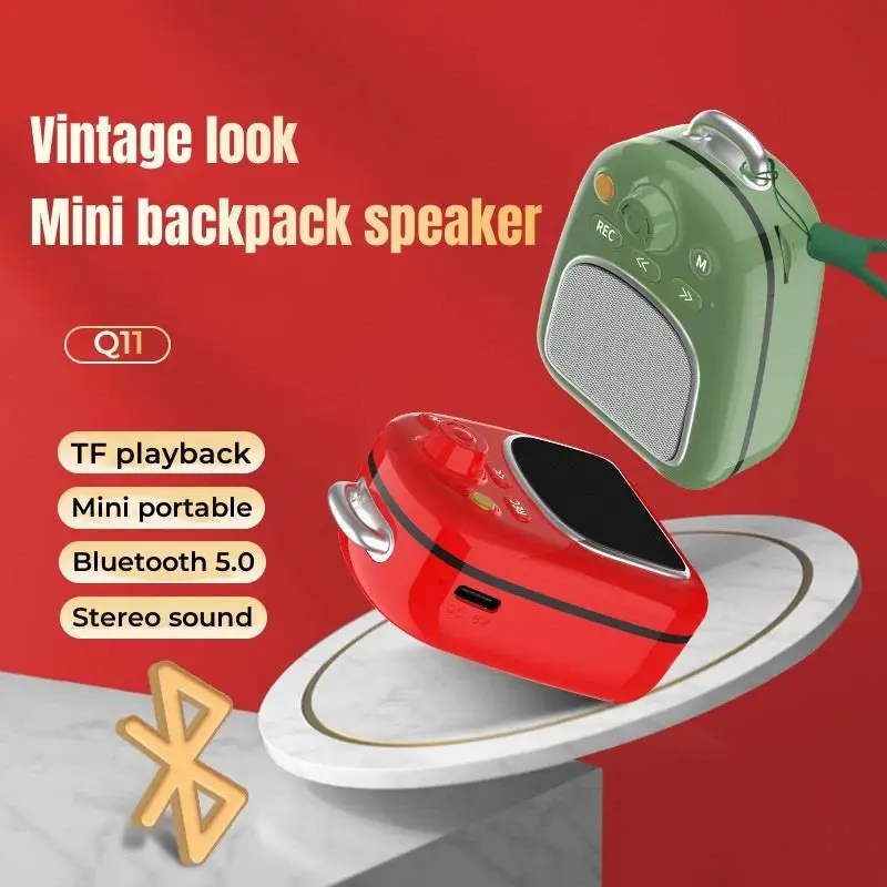 Q11 Bluetooth Speaker Portable Card MP3 Stereo Sound Effect High-definition Recording Creative Retro Backpack Mini Audio Gift