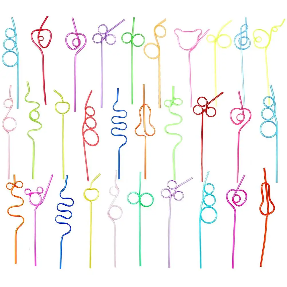 

30Pcs Funny Soft Plastic Curly Loop Straw Unique Flexible Drinking Tube Kids Party Bar Accessories Beer Colorful Homebrew Kawaii