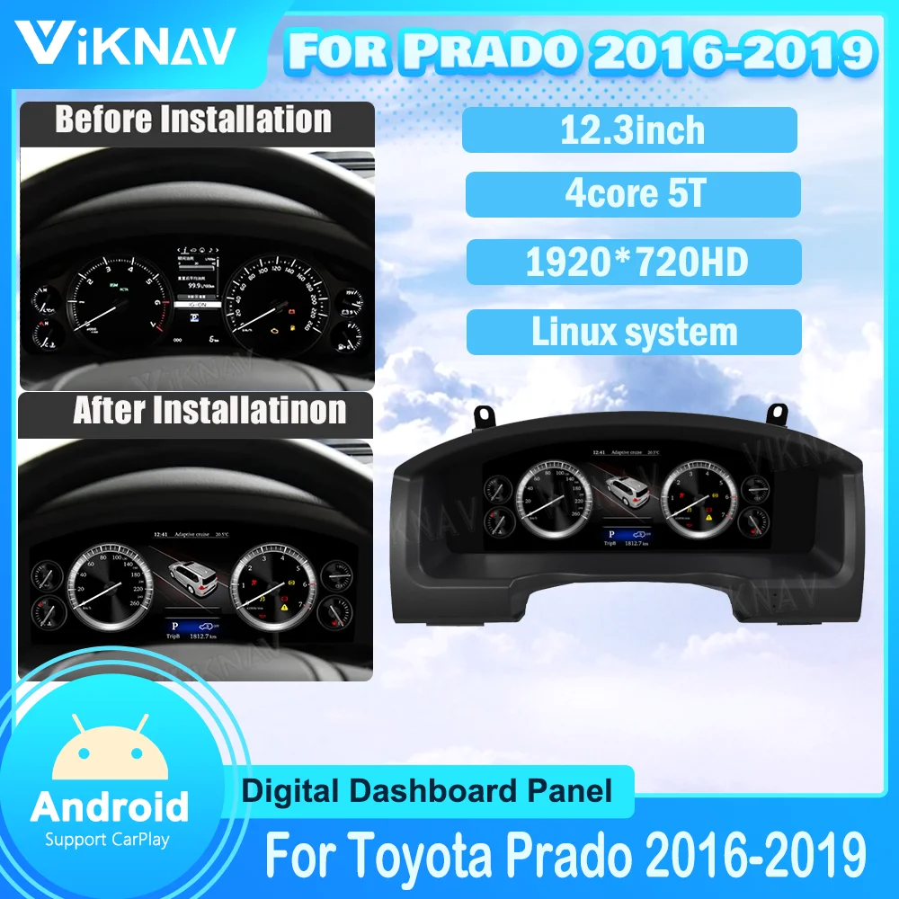 

Для Toyota Prado 2016-2019 Android 9 IPS цифровой кластер Виртуальная кабина Автомобильная приборная панель дисплей скорость