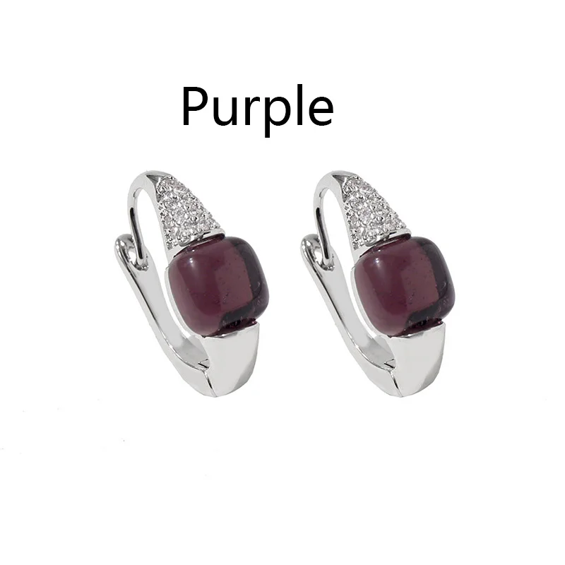 Pomellato Earrings Inlay Zircon Candy Style Earrings  8Colors Red Black Green Crystal Hoop Earrings For Women Fashion Jewelry