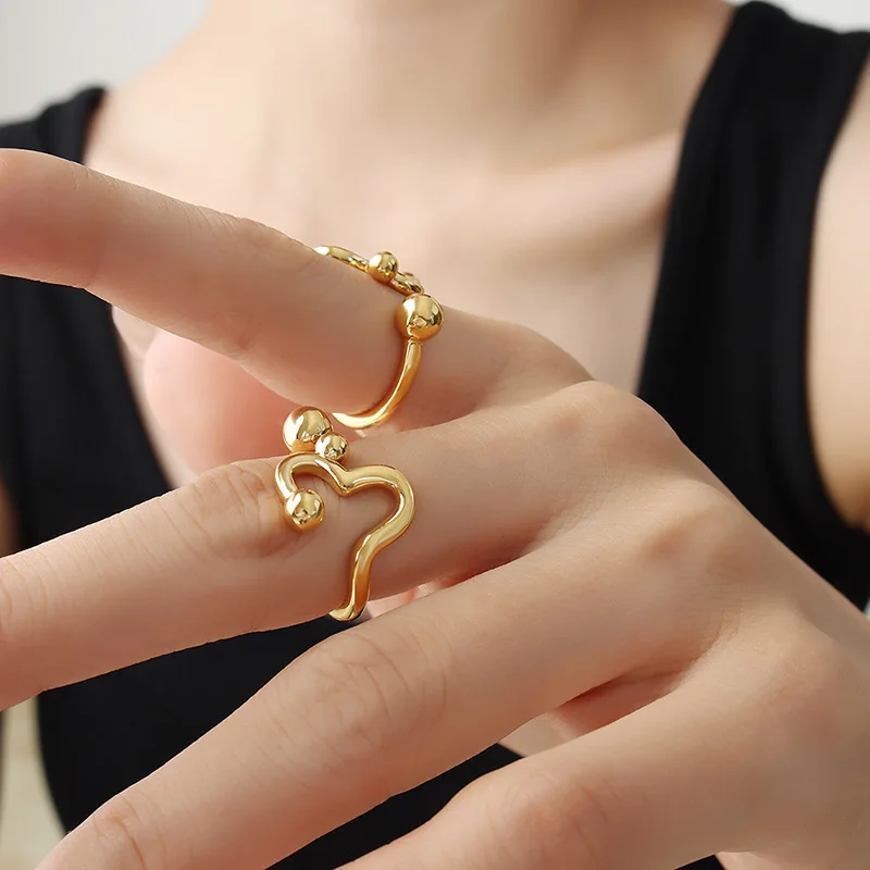 

Heart Open Ring For Women 316L Stainlesss Steel Gold Fashion Girl Gift Party Jewelry Top Quality Not Fade Wedding Accessories