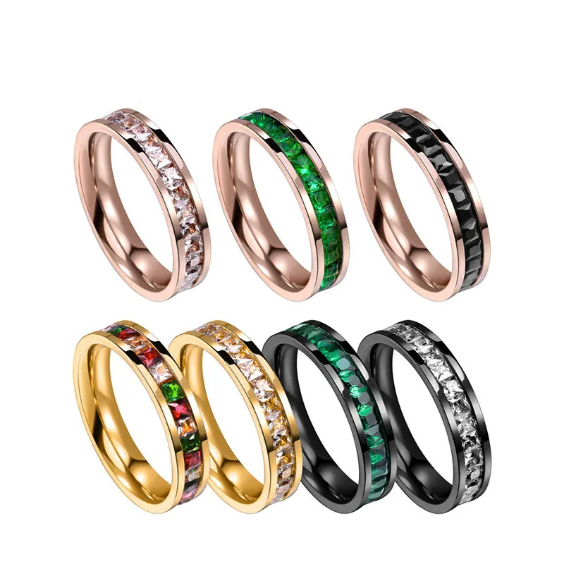 

Titanium Steel Colored Zircon Rings Women Romantic Colored Engagement Wedding Gift Jewelry