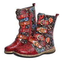 size 43 woman boots shoes western cowboy style europe and handsome retro small ladies floral boots winter booties botas de mujer