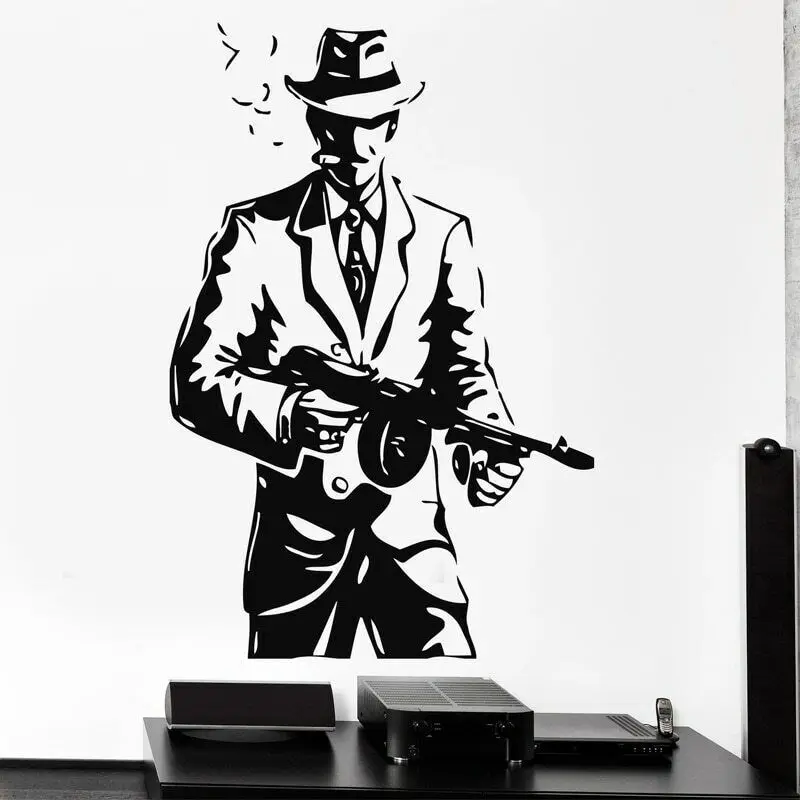 

Mafia Wall Sticker Gangster Vinyl Decal Hat Weapons Stickers Thomson Submachine Gun Home Decor Tommy-Gun Boys Bedroom Decoration