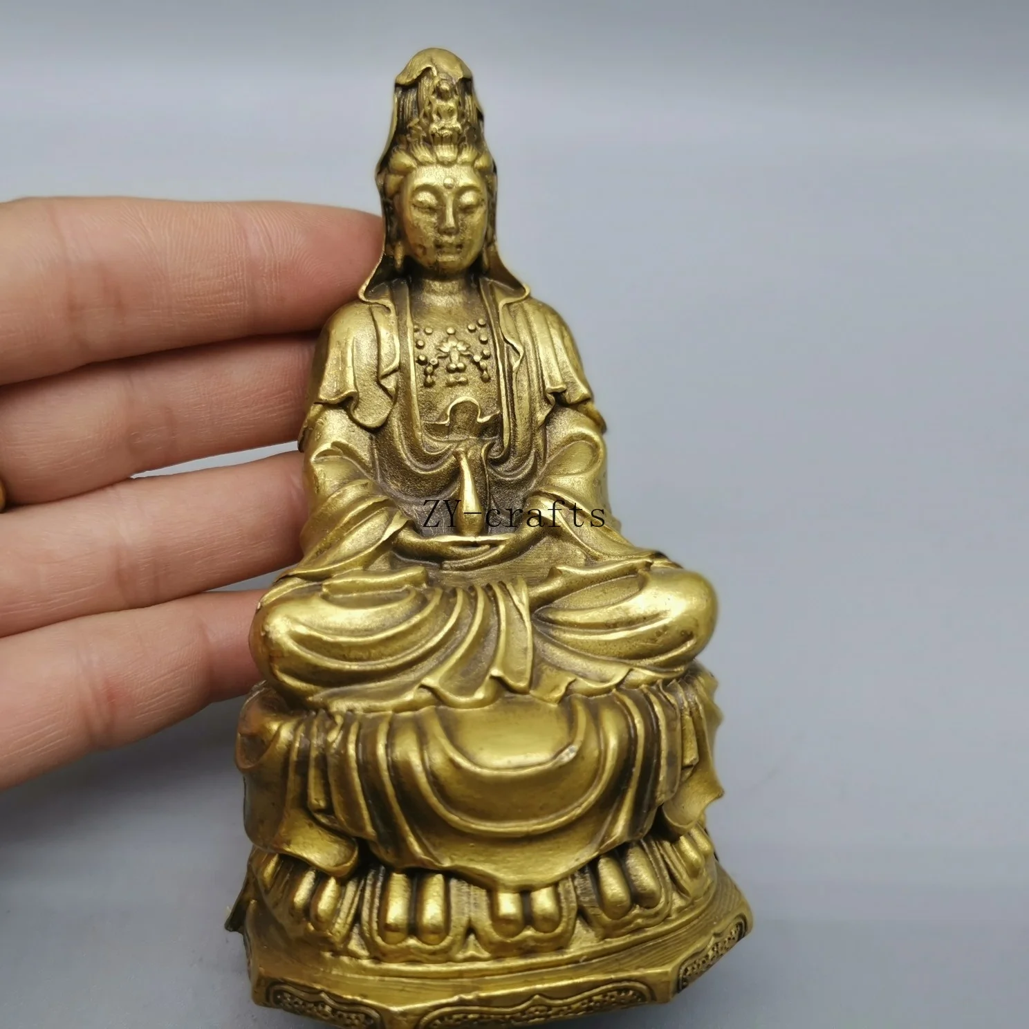 Китайский латунный буддистский храм lotus Kwan-Yin Guanyin статуя Будды Бодхисаттва |