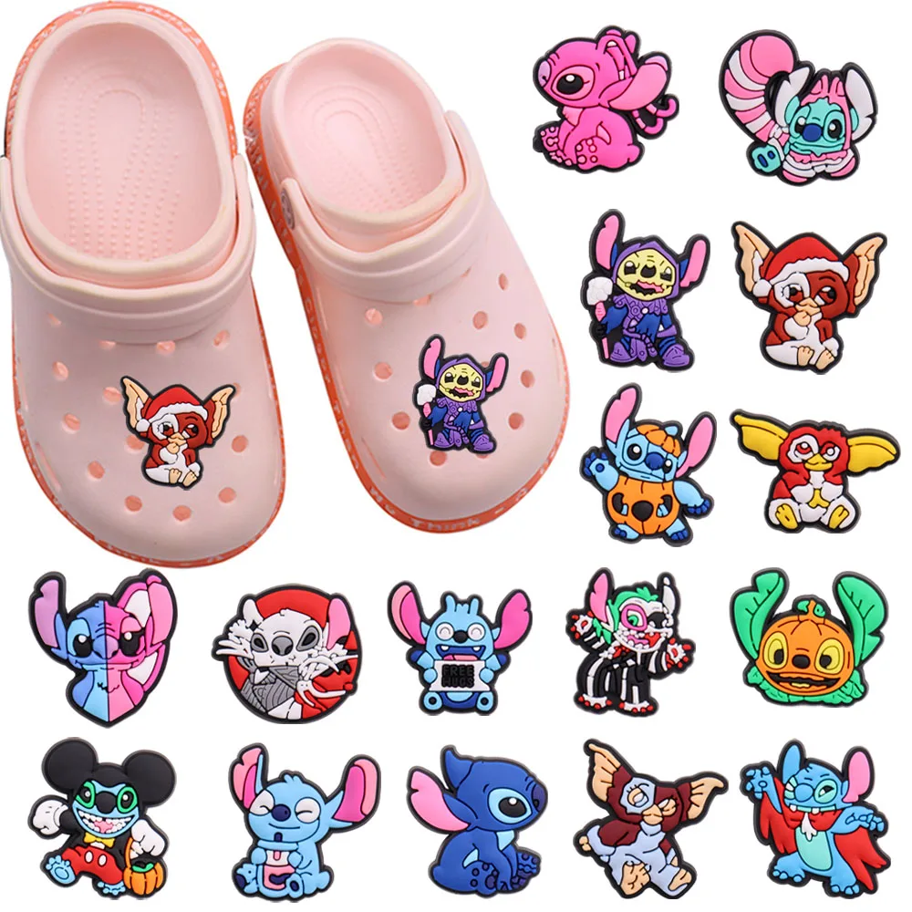 

New Arrival 1pcs Shoe Charms Lilo & Stitch Blue Alien Stitch Accessories PVC Kids Shoe Buckle Fit Wristbands Birthday Present