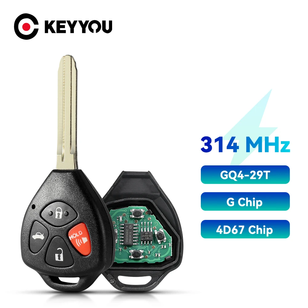 

KEYYOU GQ4-29T 314MHz ID67 Key for Toyota USA Corolla Matrix 2008-2010 Pontiac Vibe Remote Control Car Key Fob 4 Buttons