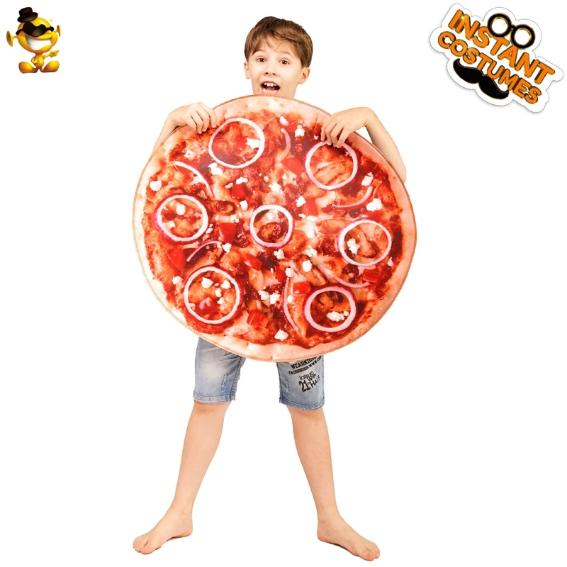 Unisex kids Sided Round Pizza Costume Halloween Costumes Funny Food Clothes Cosplay Party Outfits