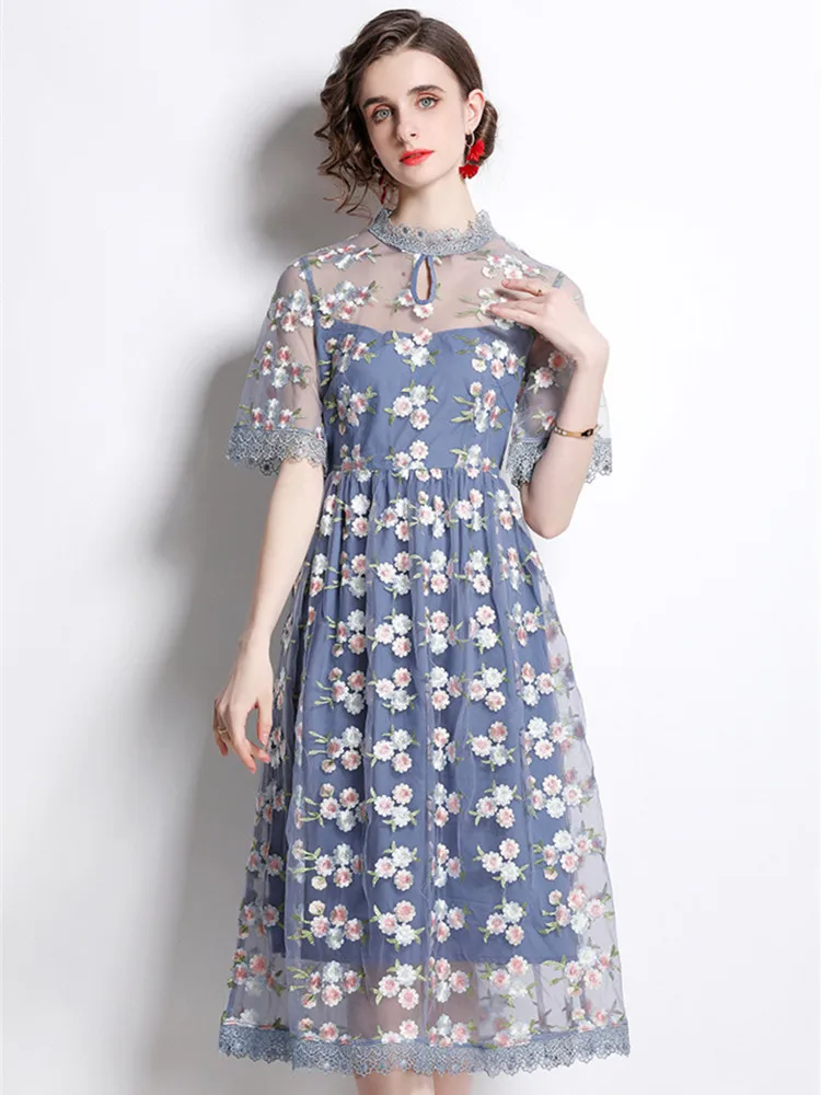 Женское модельное винтажное платье с цветочным принтом элегантное Сетчатое