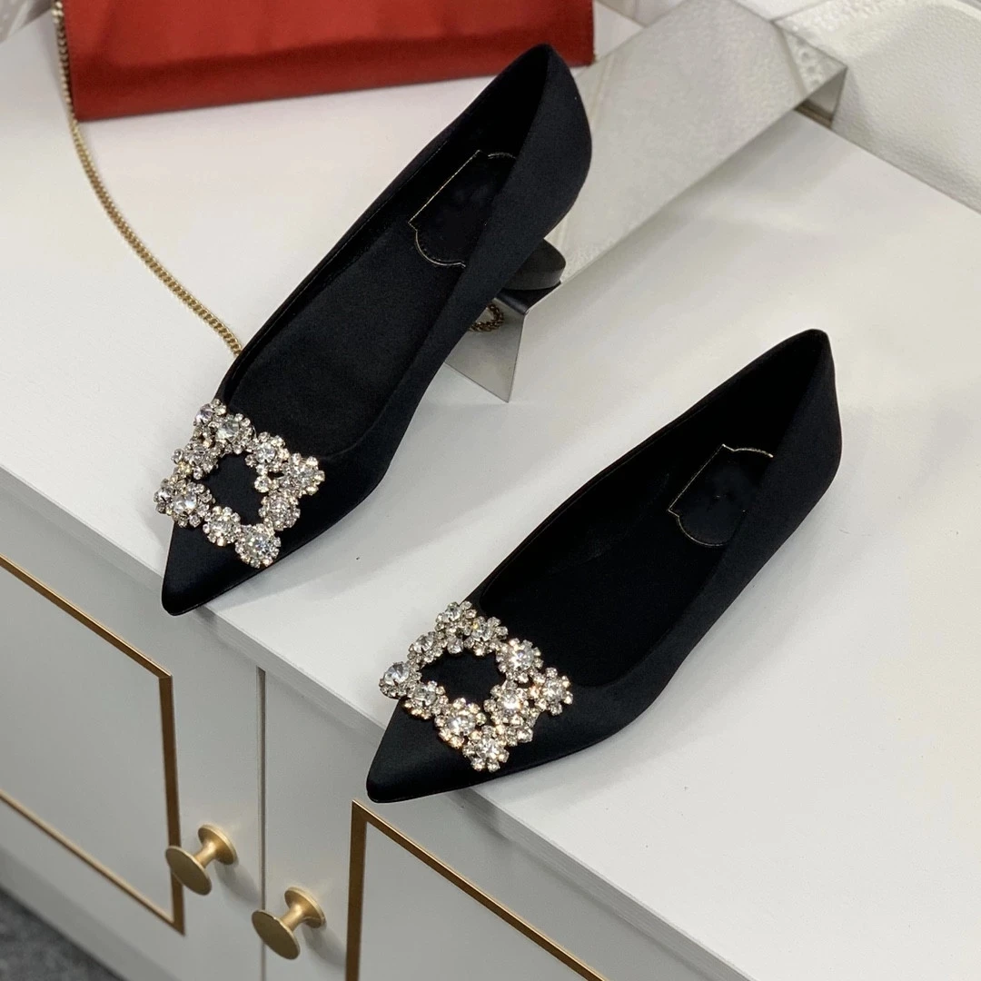 2023 New Style Wedding Shoes Satin High Heel Satin Rhinestone Square Buckle Flat Bottom Bridesmaid Shoes Women
