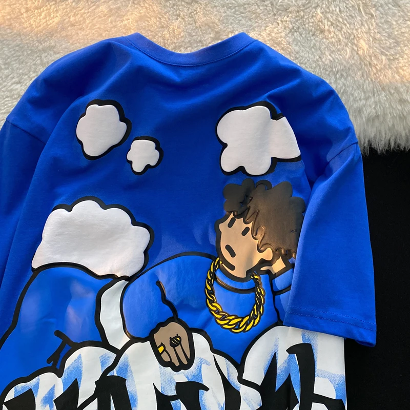 

European American Style T shirt Women Cartoon Character Print Short Sleeve O Neck Female Tops Loose Style Girls Tee