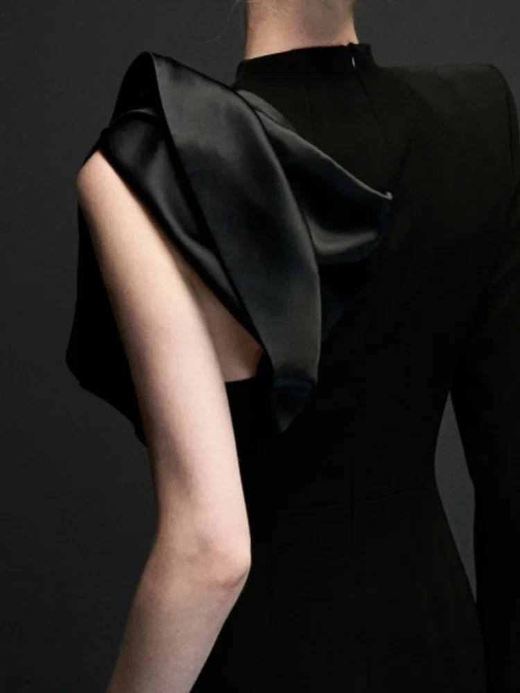 DEAT женское модное вечернее платье с воротником-стойкой и асимметричными