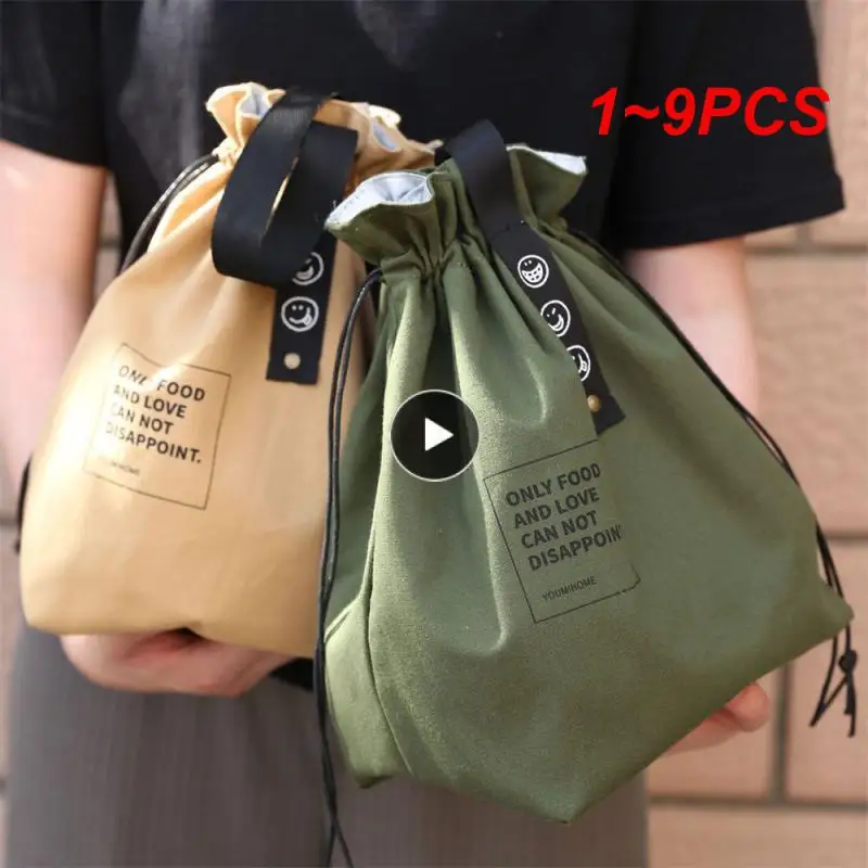 

1~9PCS Canvas Lunch Bag Bento Box Handbag Outdoor Portable Picnic Dinner Container School Fresh Keeping Food Storage Tote