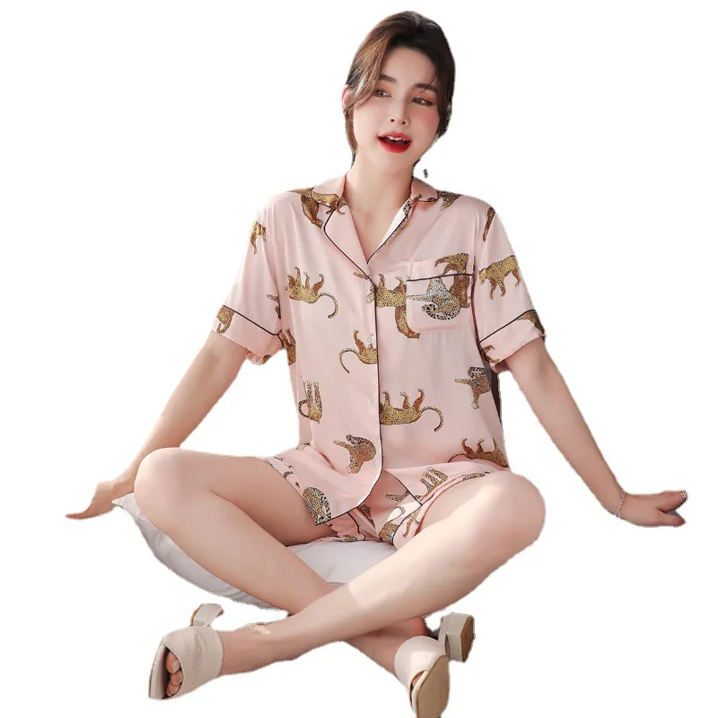 

Летняя модель 2021, женский тонкий костюм из вискозы с отложным воротником и короткими рукавами, повседневная домашняя одежда