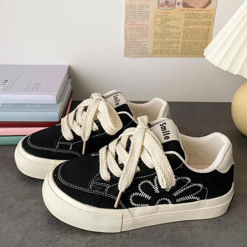 SHANPA 2023 Spring and Autumn Breathable Shoes for Women All-match Flat Canvas Embroidery Heightening Casual Zapatillas Mujer