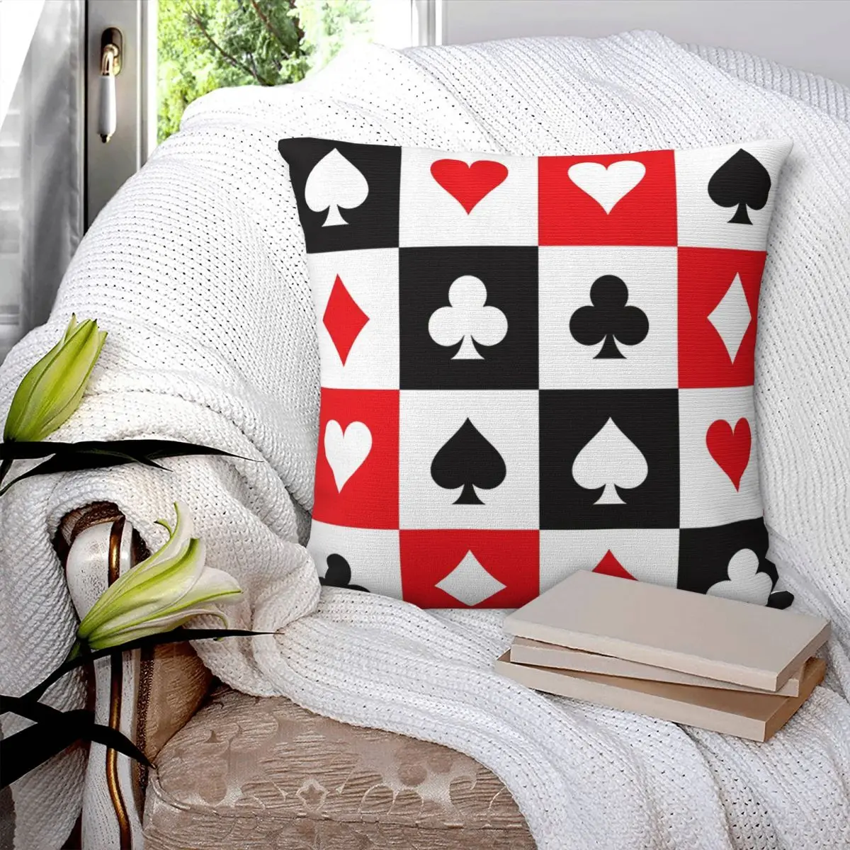 

Poker Suits Grid Pattern Pillowcase Printed Cushion Cover Sofa Waist Pillow Pillow Cover